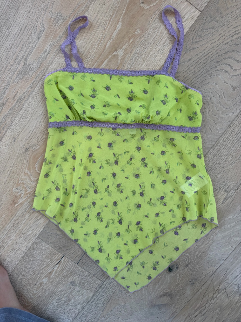 Urban Outfitters Lime Green Floral Tank with Purple Trim